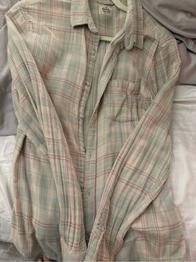 Marine Layer Plaid Button-Up Shirt in Pastel Mint and Pink